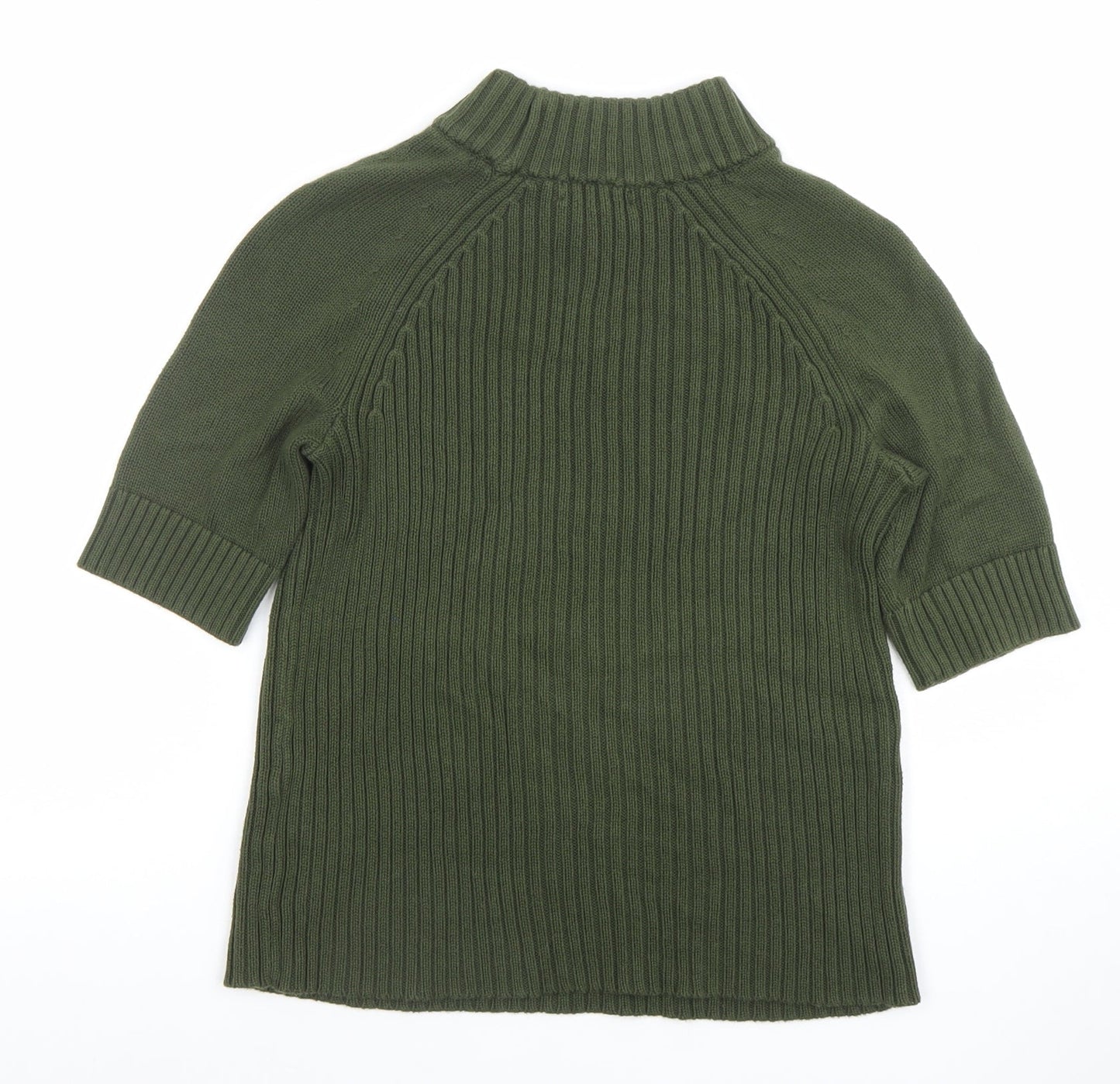Lands' End Women's Green Mock Neck Ribbed Cotton Petite XS Top