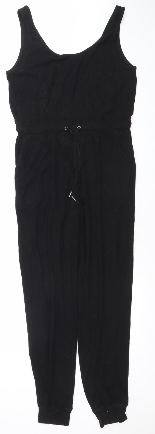 Topshop Women Black Sleeveless Jumpsuit Size M Drawstring Waist