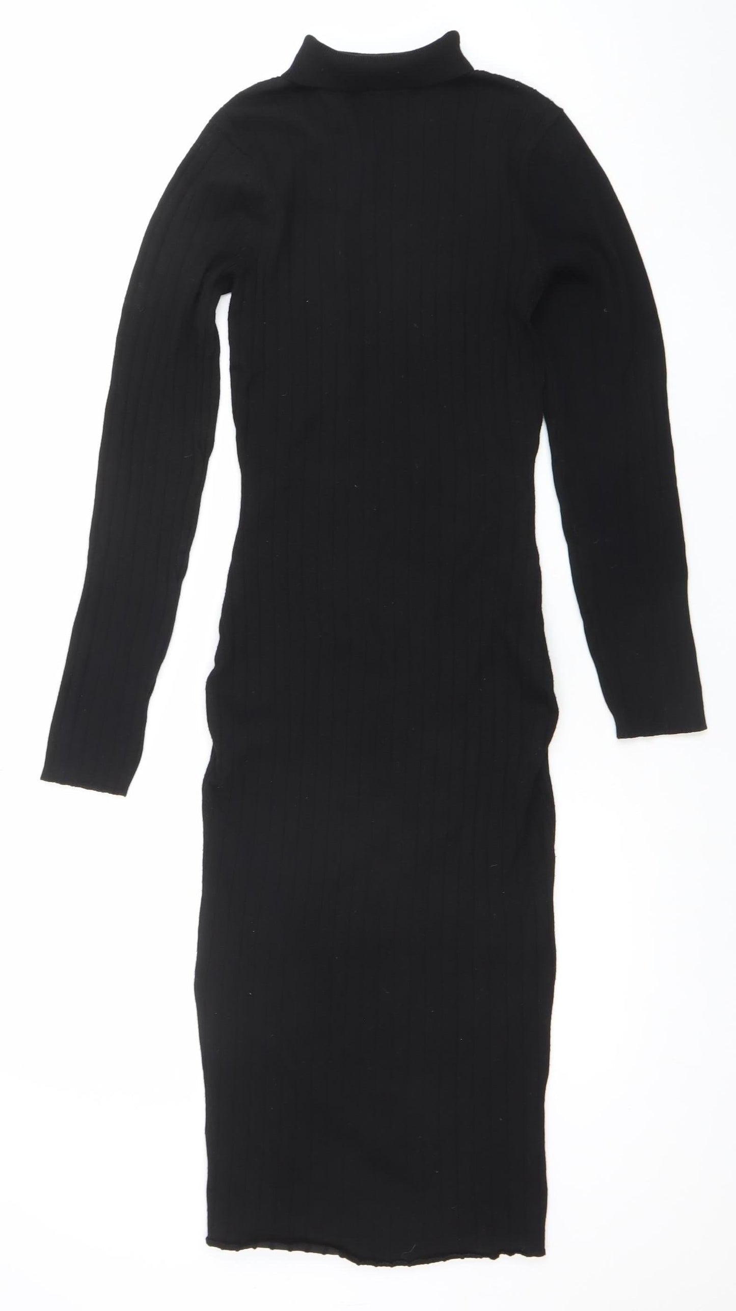 Maryia Fashion Women’s Black Knit Bodycon Midi Dress M