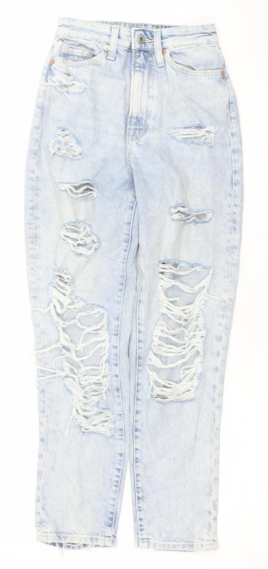 H&M Women’s Blue High Rise Distressed Mom Jeans Size 4