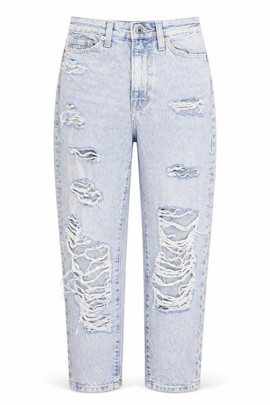 H&M Women’s Blue High Rise Distressed Mom Jeans Size 4