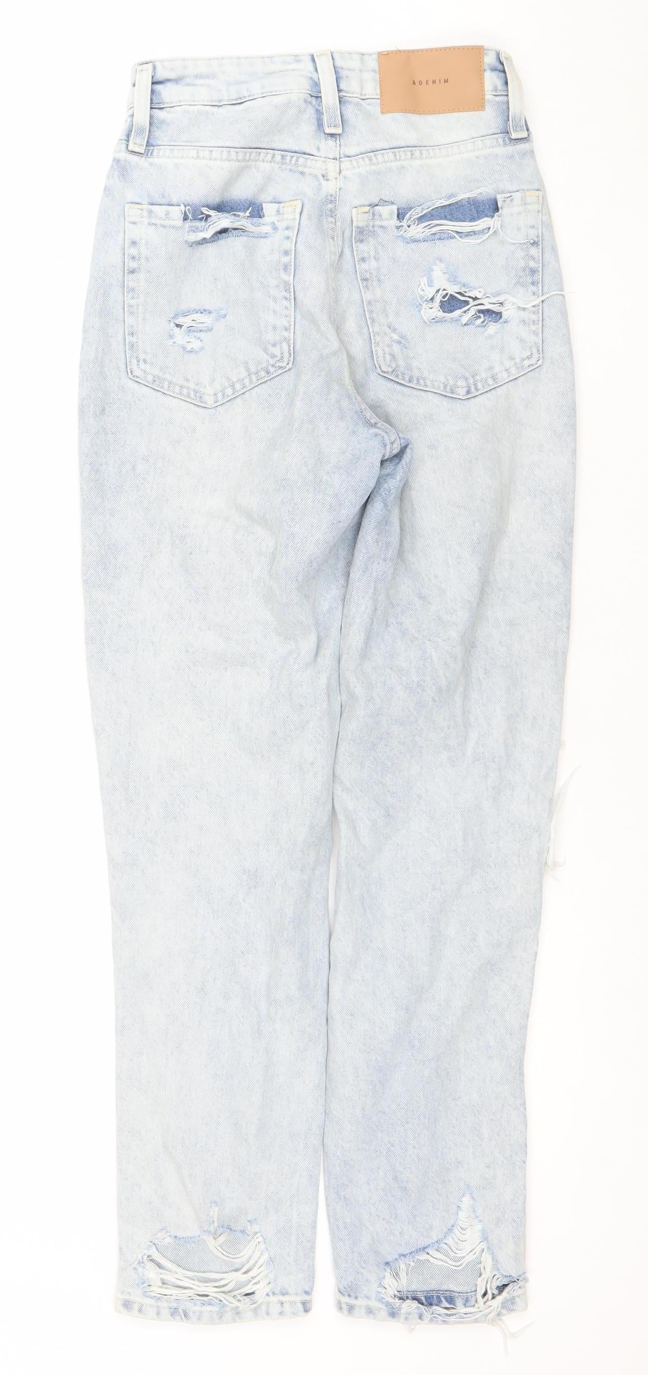 H&M Women’s Blue High Rise Distressed Mom Jeans Size 4