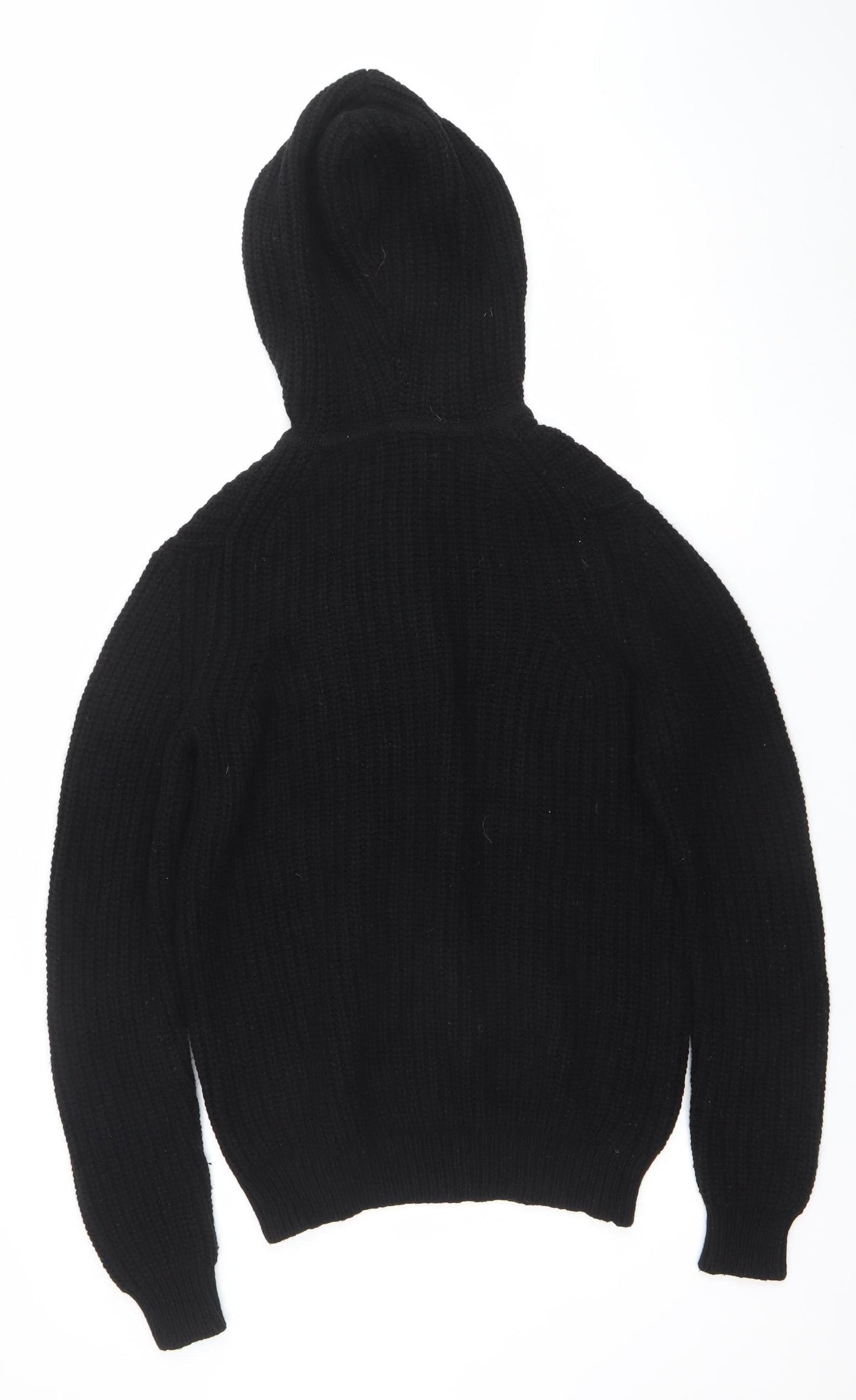 World Republic Men's Black Wool Cotton Hooded Henley Jumper Size S