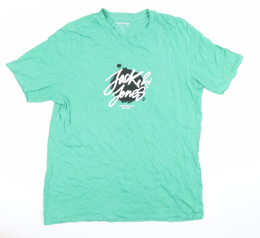 Jack & Jones Men’s Green Logo Graphic Cotton T-Shirt Size L