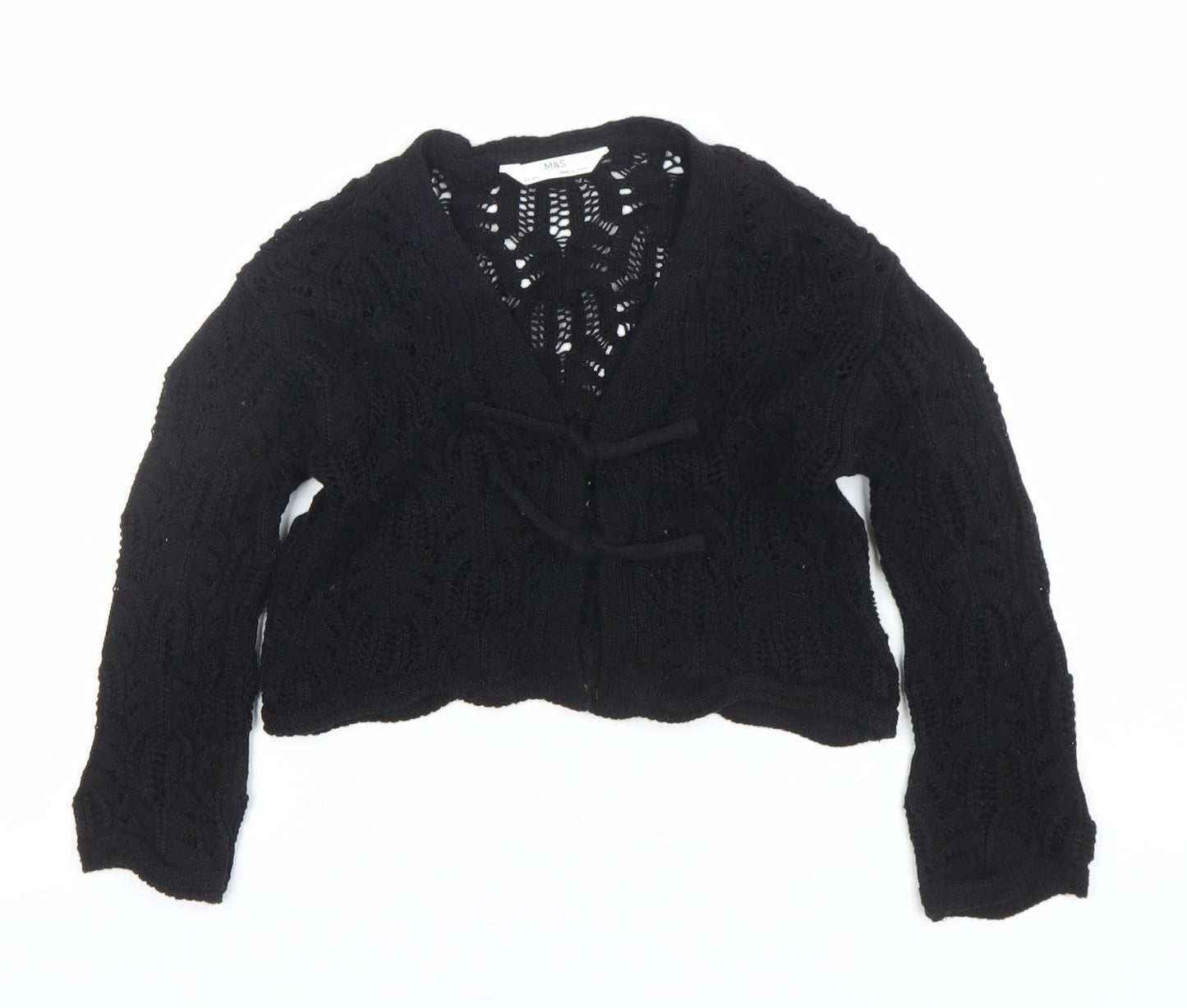 Marks and Spencer Girls Black Crochet Tie Cardigan 4-5 Years