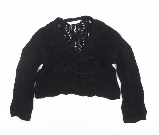 Marks and Spencer Girls Black Crochet Tie Cardigan 4-5 Years
