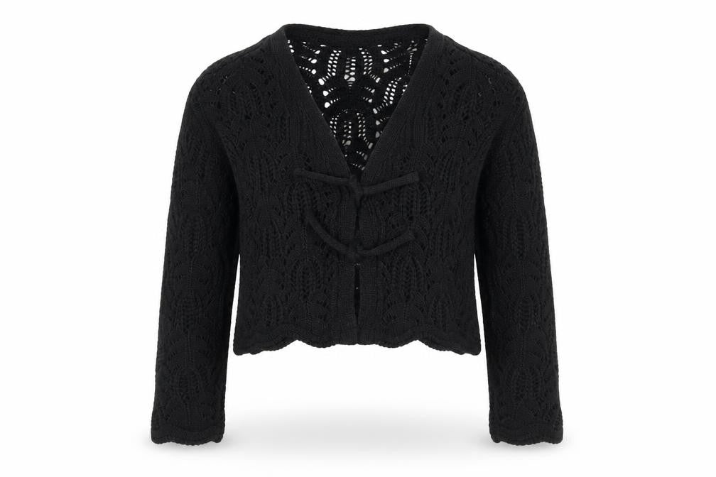 Marks & Spencer Girls Black Crochet Tie Cardigan 4-5 Years