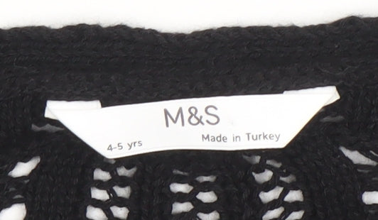 Marks and Spencer Girls Black Crochet Tie Cardigan 4-5 Years