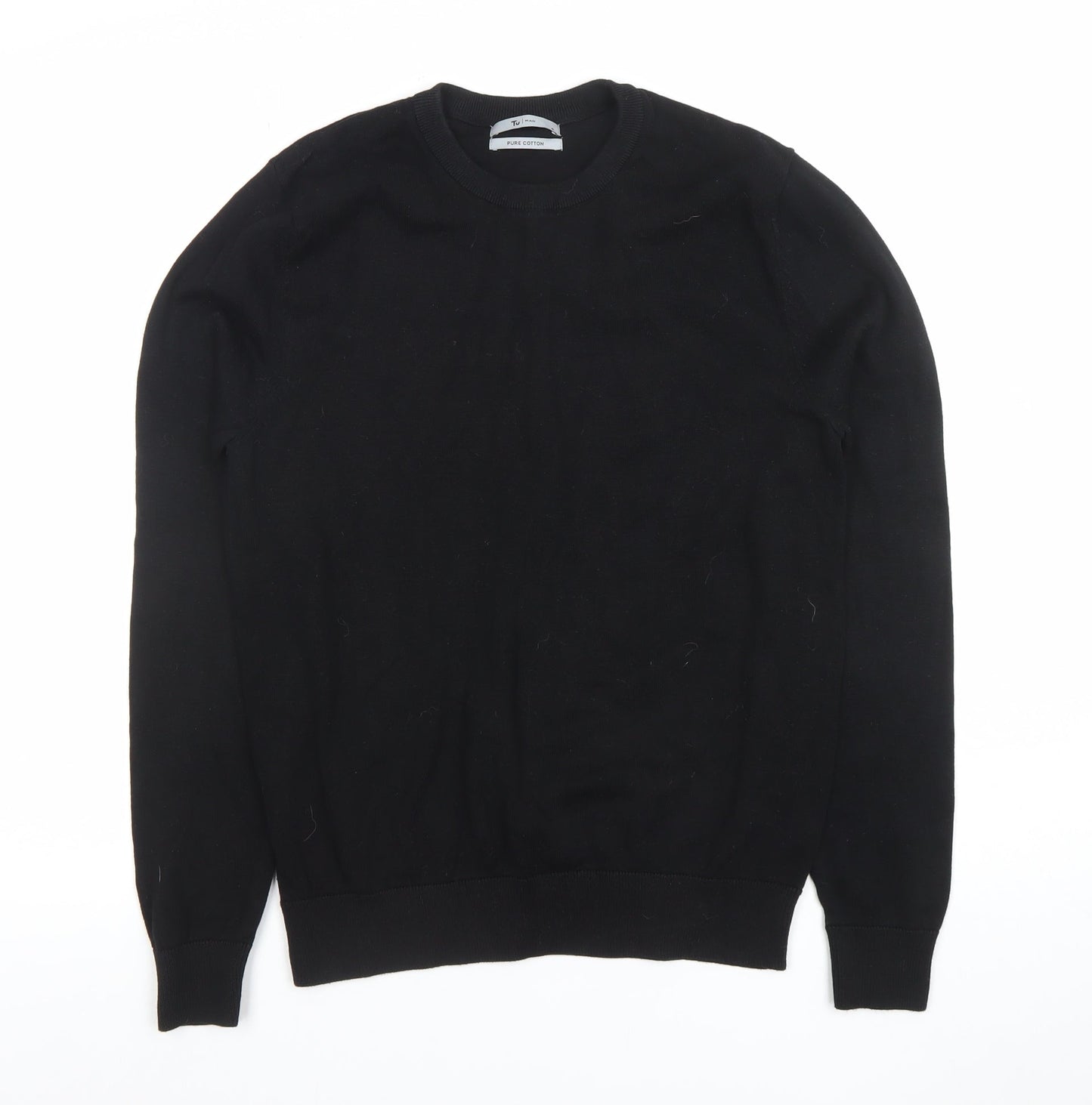 Tu Men’s Black Cotton Crew Neck Jumper Size S Regular Fit