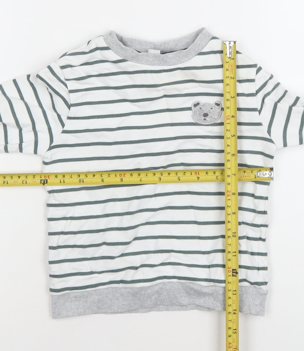The White Company Boys White Striped Cotton Sweatshirt 4-5 Years
