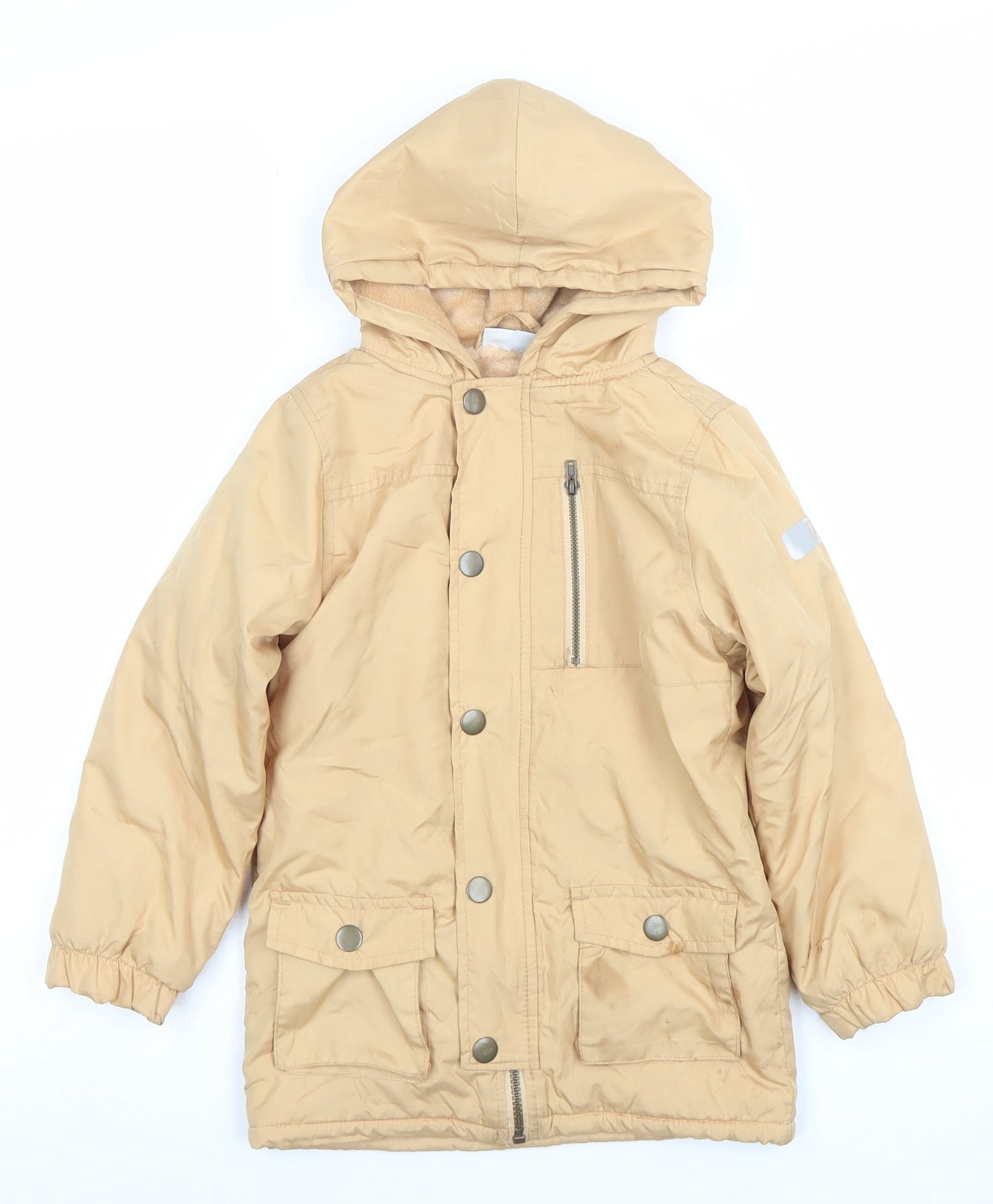 Mick Mack Boys Beige Hooded Parka Coat - Size 6 Years - Lined Winter Jacket