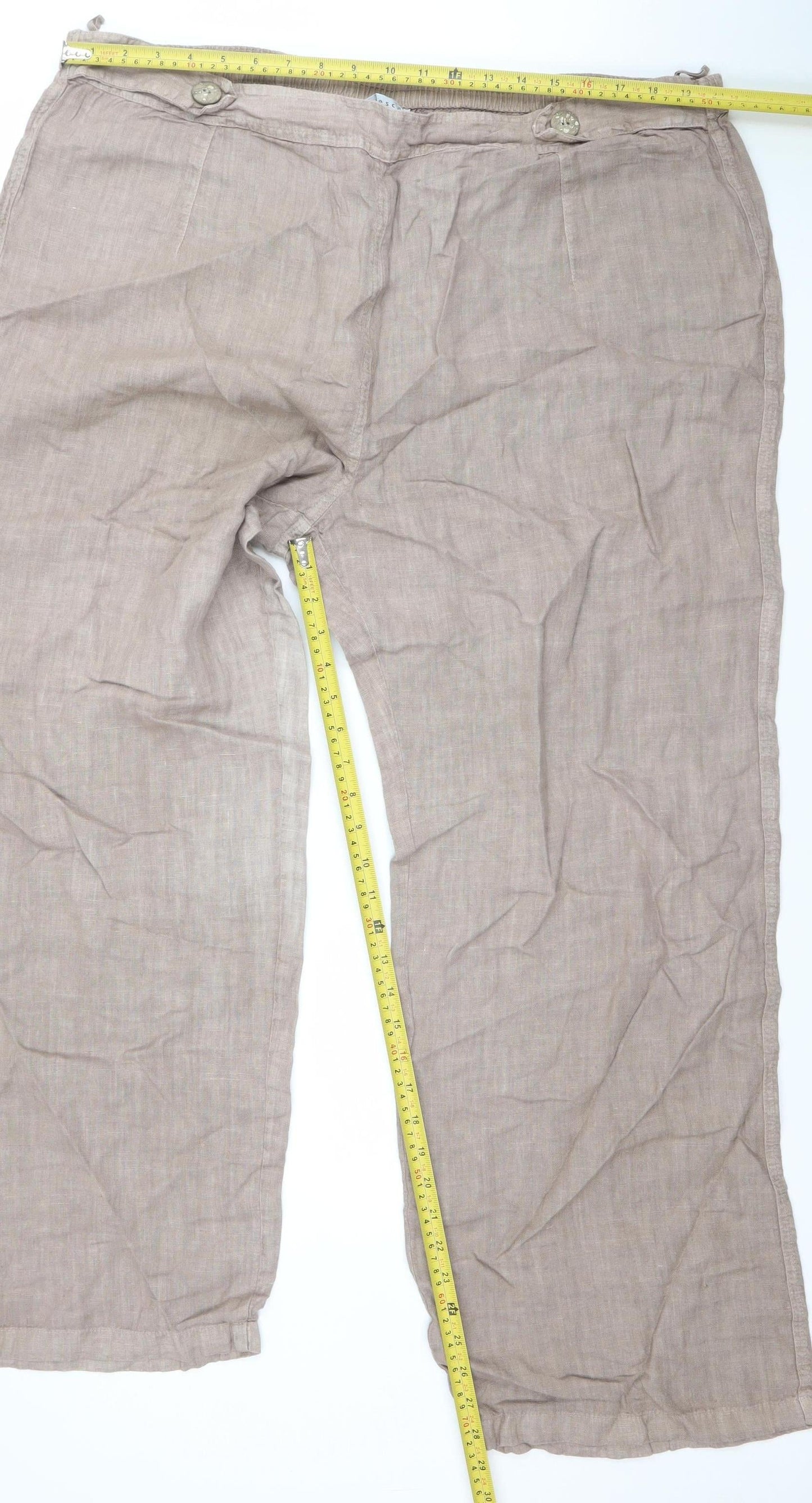 Chesca Women's Beige Linen Wide-Leg Trousers Size 20