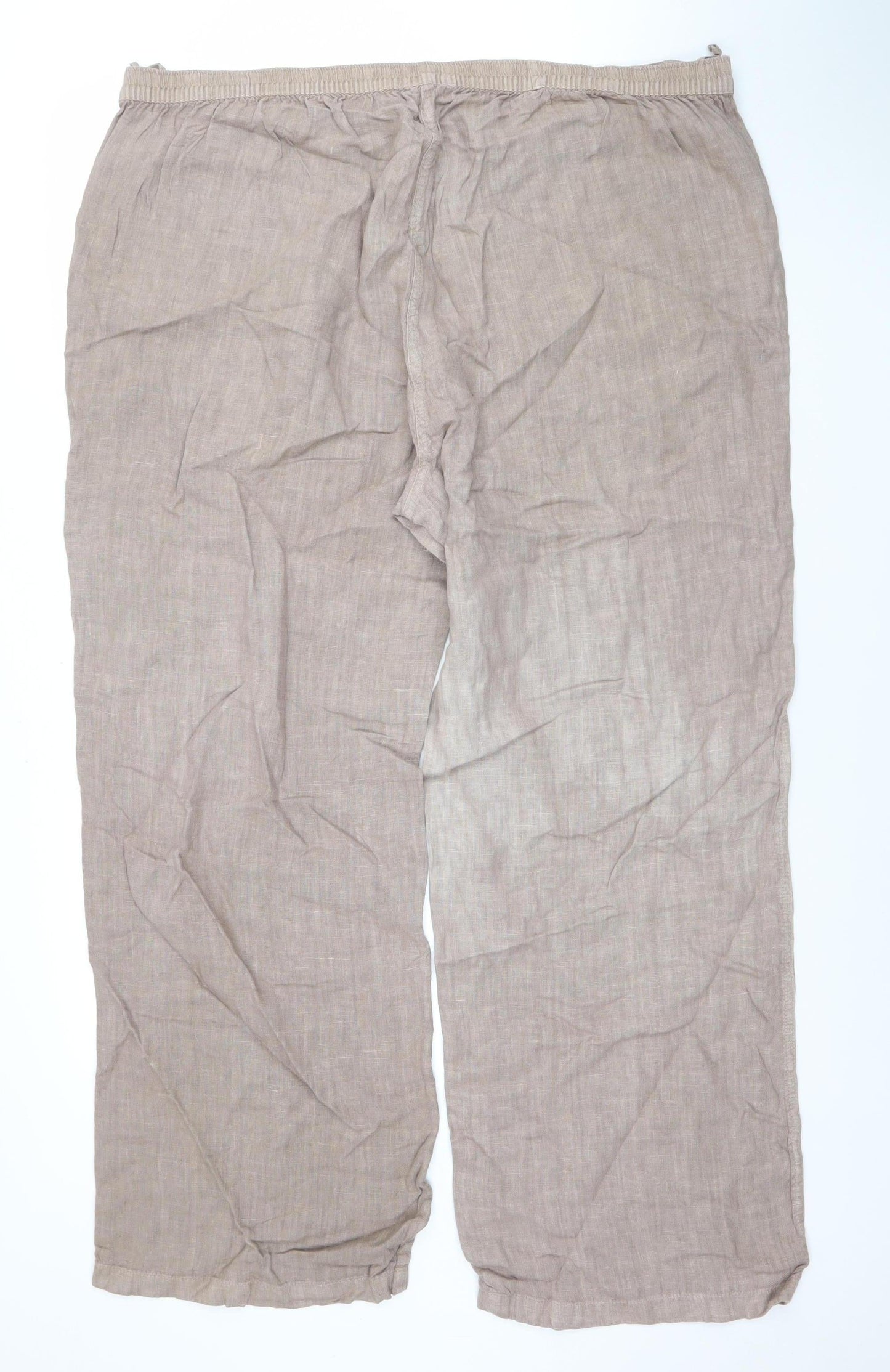 Chesca Women's Beige Linen Wide-Leg Trousers Size 20