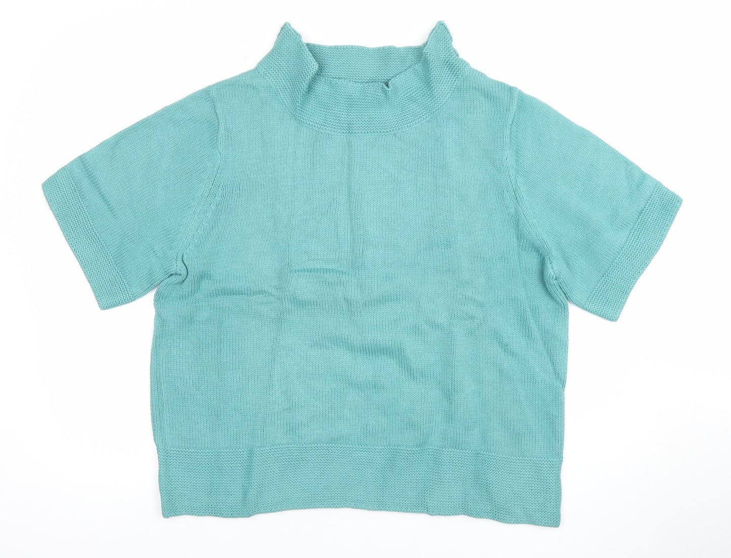 Orvis Women's Green Short Sleeve Roll Neck Cotton Blend Jumper Size L