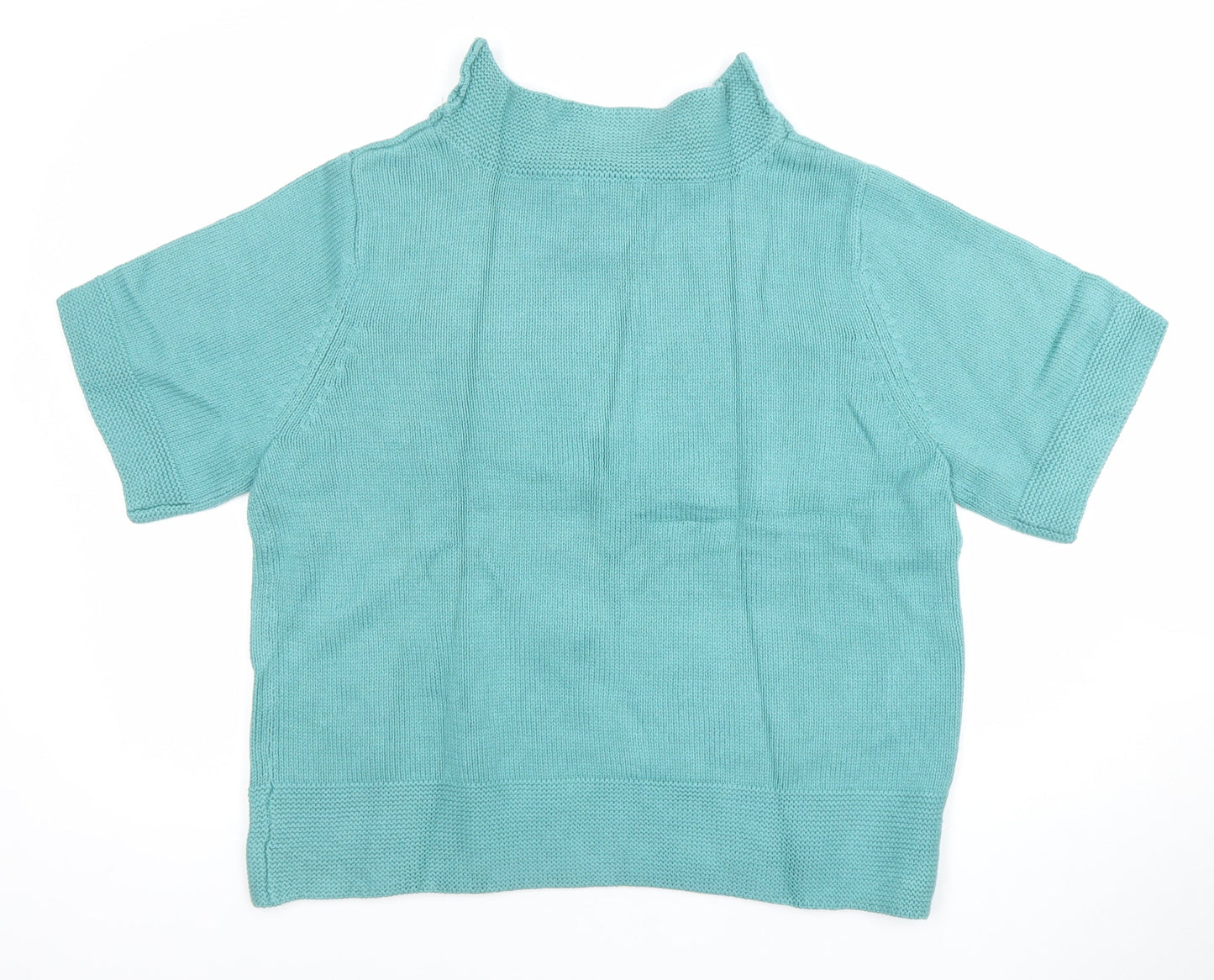 Orvis Women's Green Short Sleeve Roll Neck Cotton Blend Jumper Size L