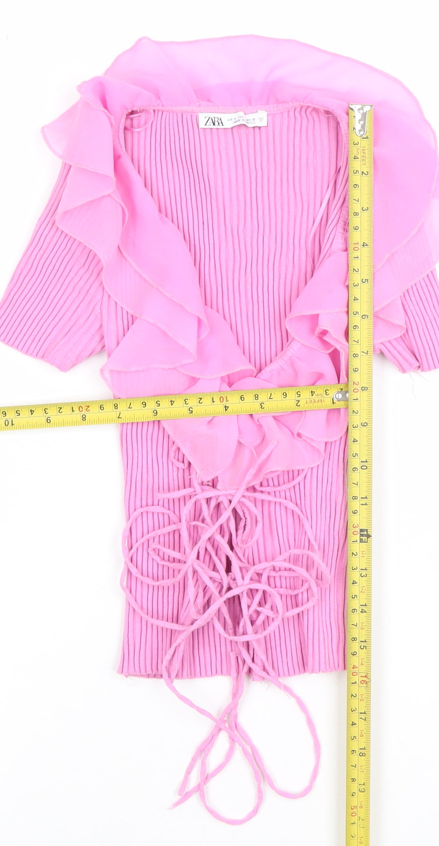 ZARA Women Pink Ruffle Wrap Short Sleeve Blouse Size S