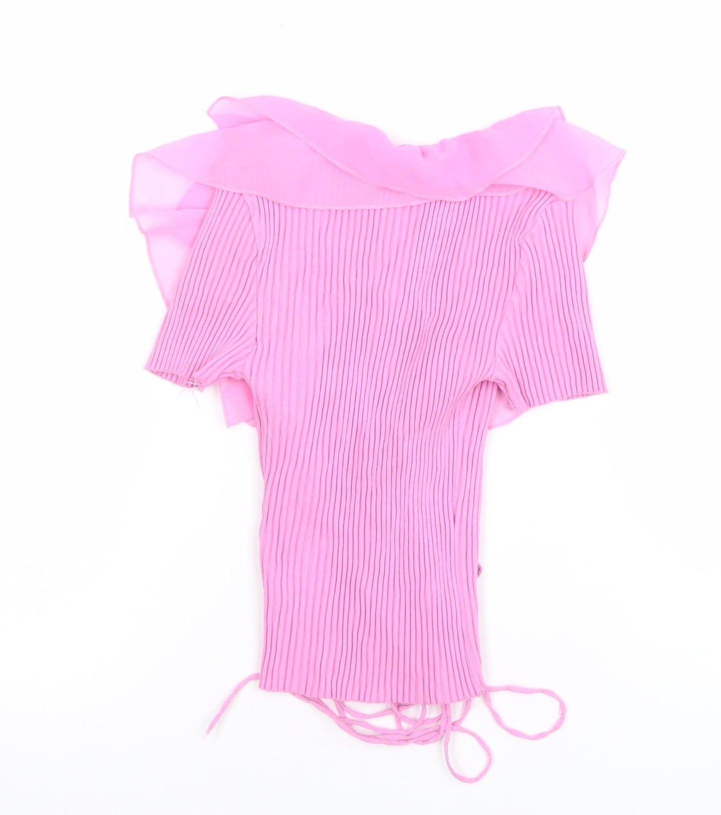 ZARA Women Pink Ruffle Wrap Short Sleeve Blouse Size S
