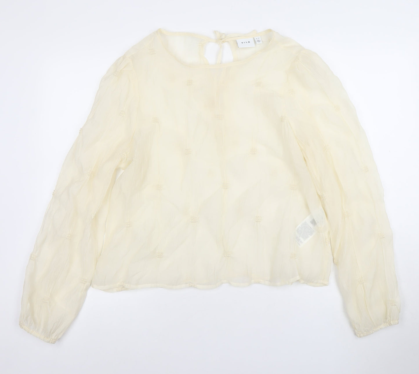 Vila Women Ivory Long Sleeve Textured Tunic Blouse Size 14