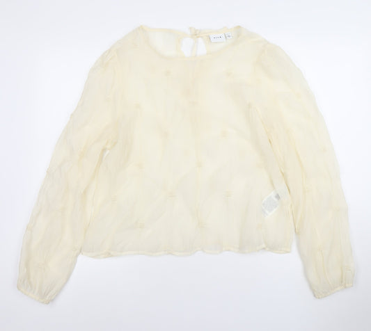 Vila Women Ivory Long Sleeve Textured Tunic Blouse Size 14
