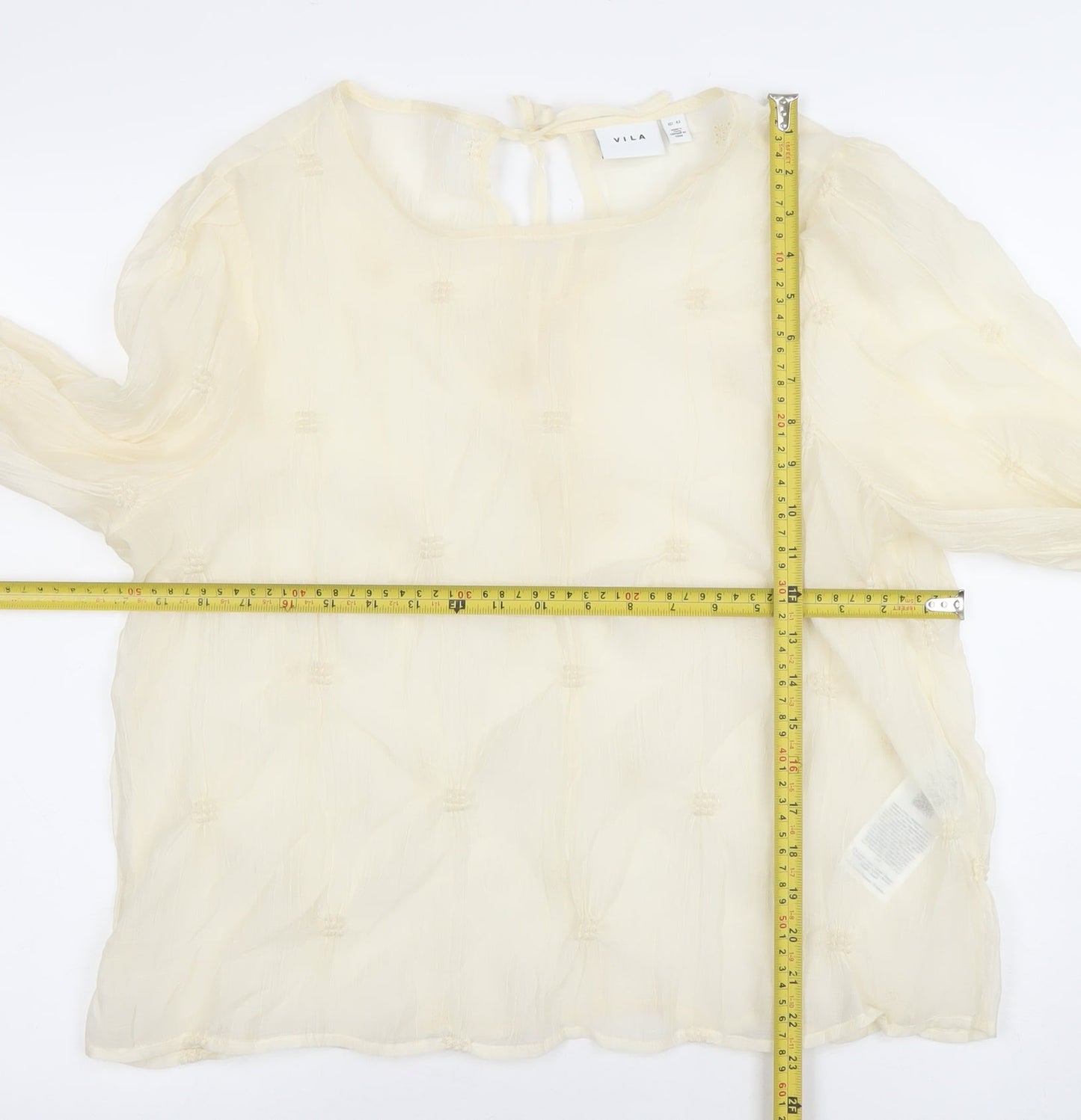 Vila Women Ivory Long Sleeve Textured Tunic Blouse Size 14