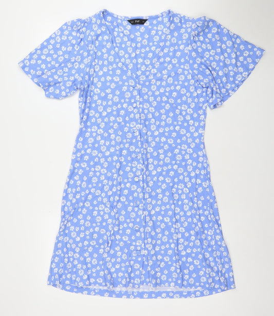 F&F Womens Blue Floral Fit & Flare Knee Length Dress M