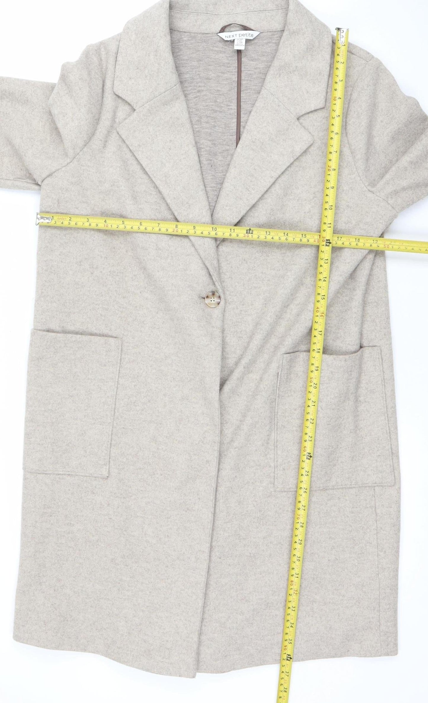 Next Women Beige Mid-Length Coat Size 14 Classic Overcoat