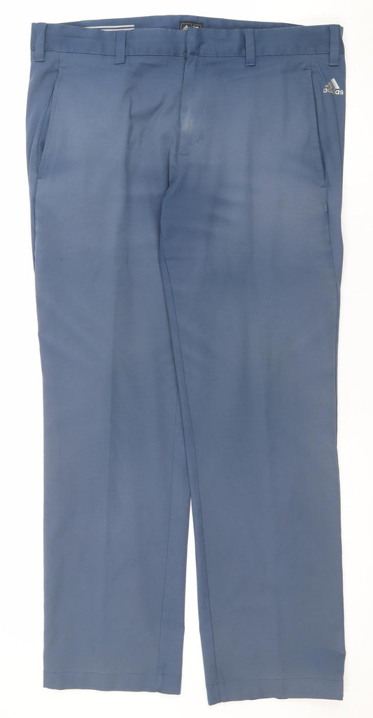 Adidas Men's Blue Chino Trousers 34x30 Regular Fit Lightweight