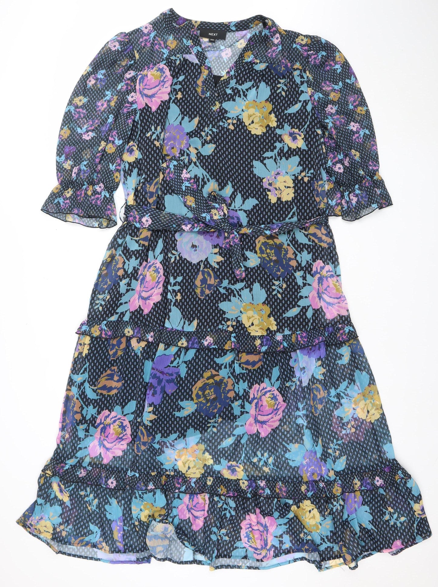 Next Women’s Multicoloured Floral Fit & Flare Knee Length Dress Size 14