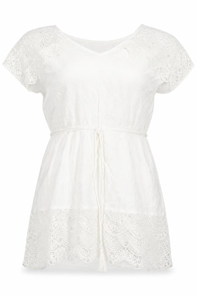 Oasis Women White Short Lace Shift Dress M V-Neck Boho Summer