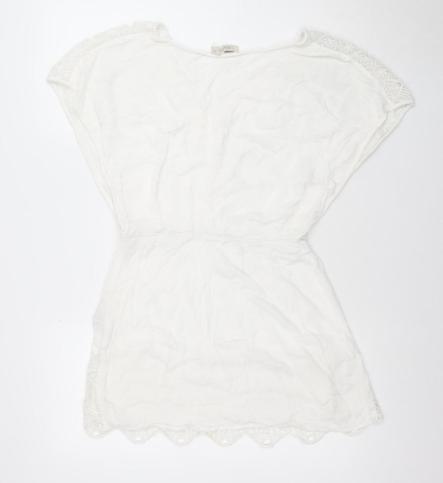 Oasis Women White Short Lace Shift Dress M V-Neck Boho Summer