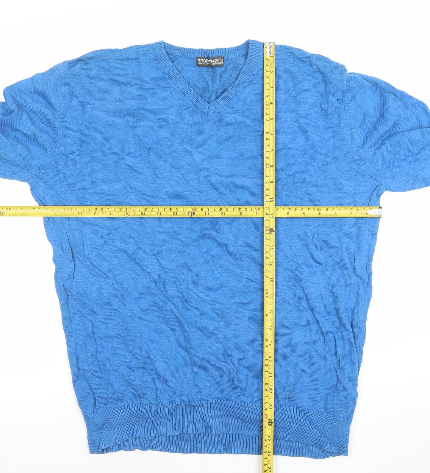 Brook Taverner Men's Blue Cotton V-Neck Jumper Size L