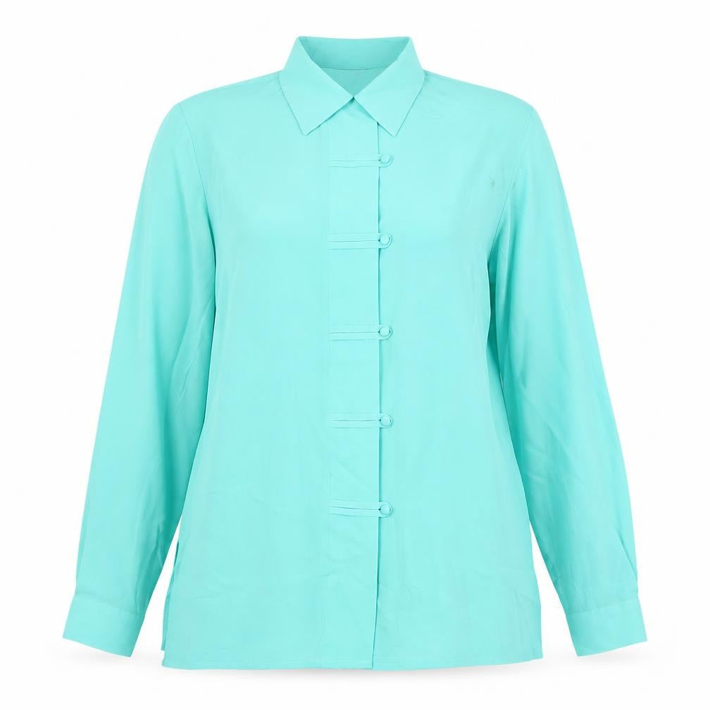 Soon Women's Green Size 12 Collared Long Sleeve Polyester Blouse