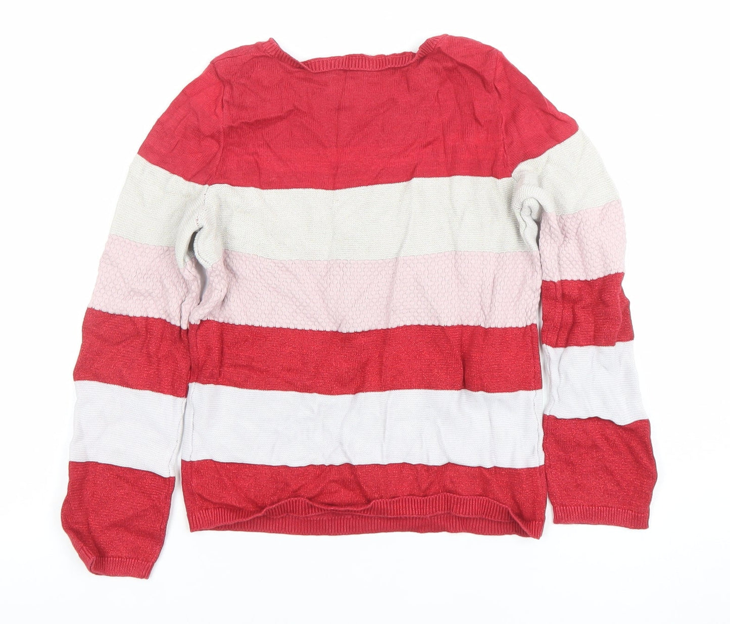 H&M Girls Red Pink White Striped Pullover Jumper UK 6-8Y Cotton Blend