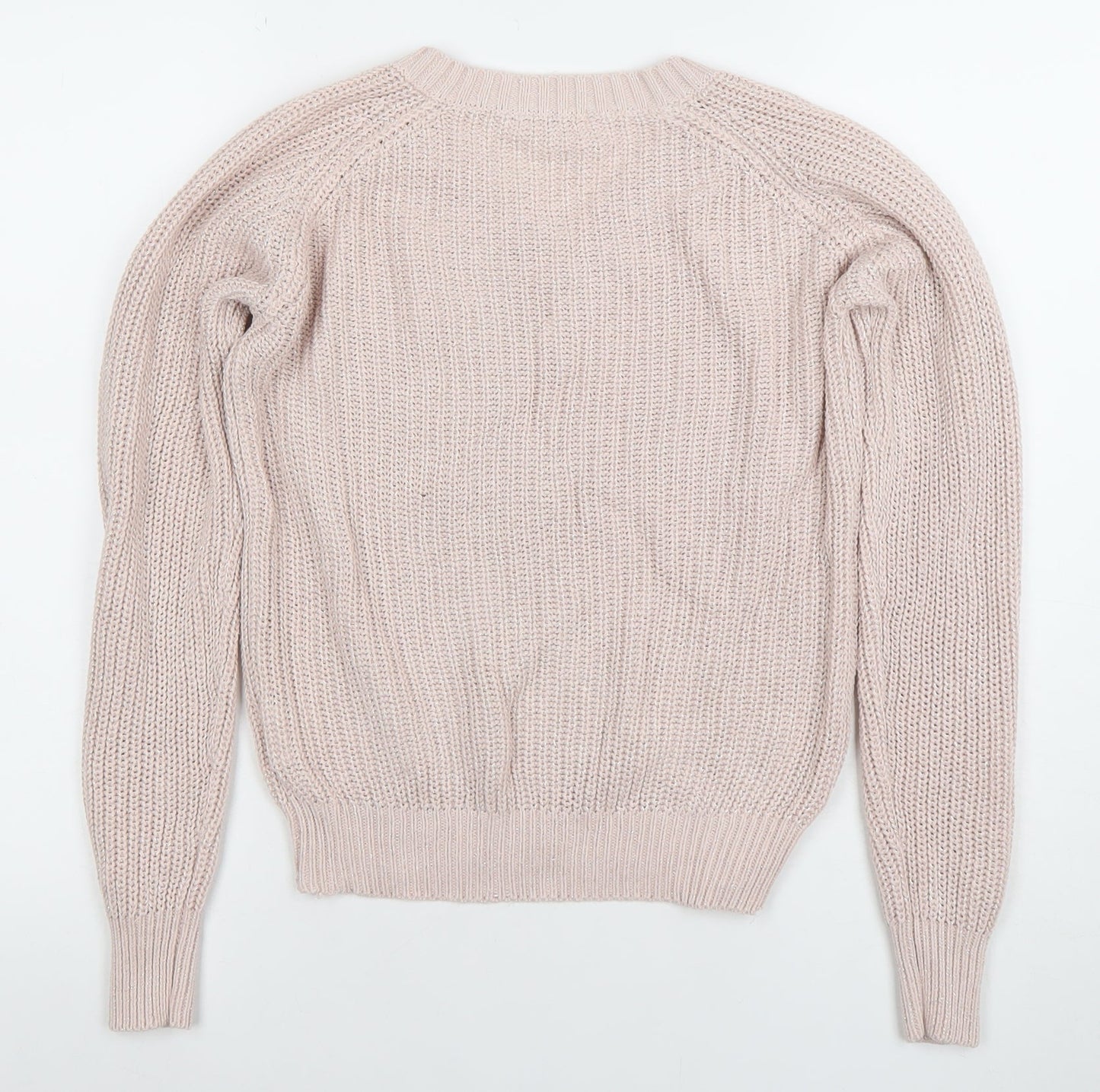 Tiffosi Women Pink V-Neck Chunky Knit Acrylic Cotton Jumper Size S
