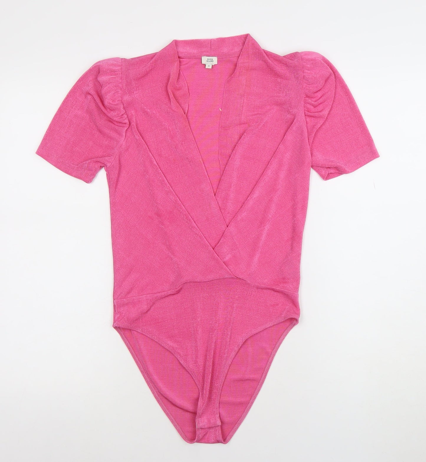 River Island Womens Pink Bodysuit Size 10 Short Sleeve Wrap Style