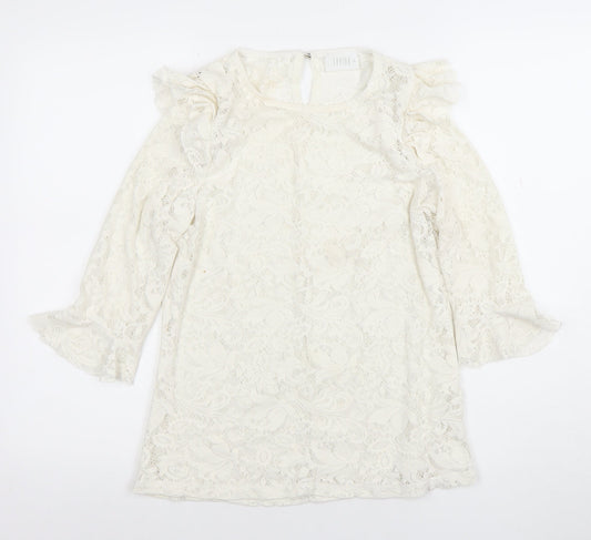Savior Women's Ivory Lace Ruffle Long Sleeve Tunic Blouse XL