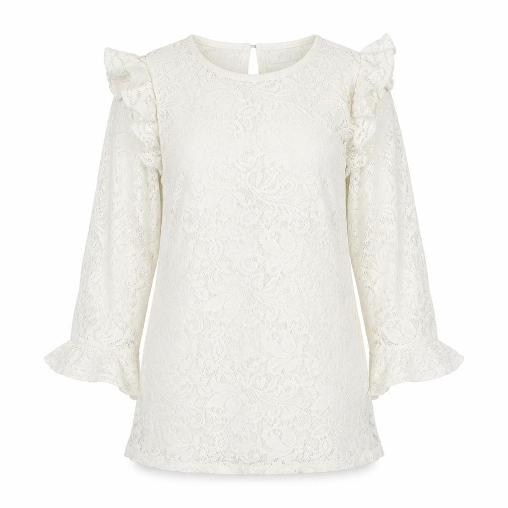 Savior Women's Ivory Lace Ruffle Long Sleeve Tunic Blouse XL