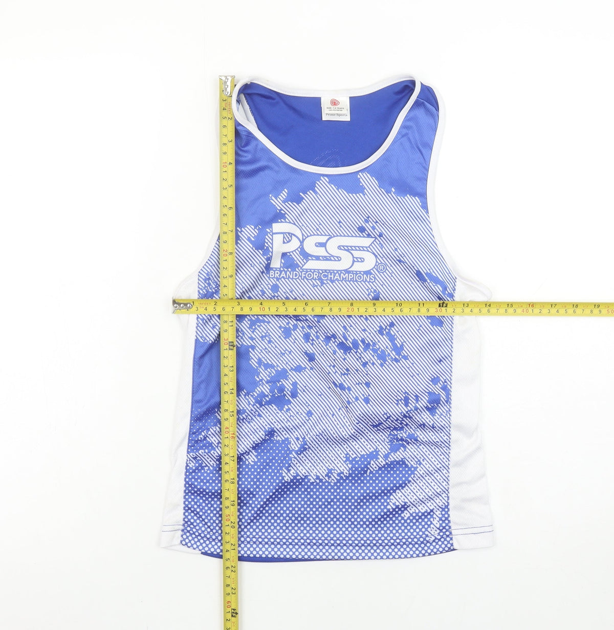 Prime Sports Boys Blue Running Tank Top 7-8 Years Lightweight Polyester