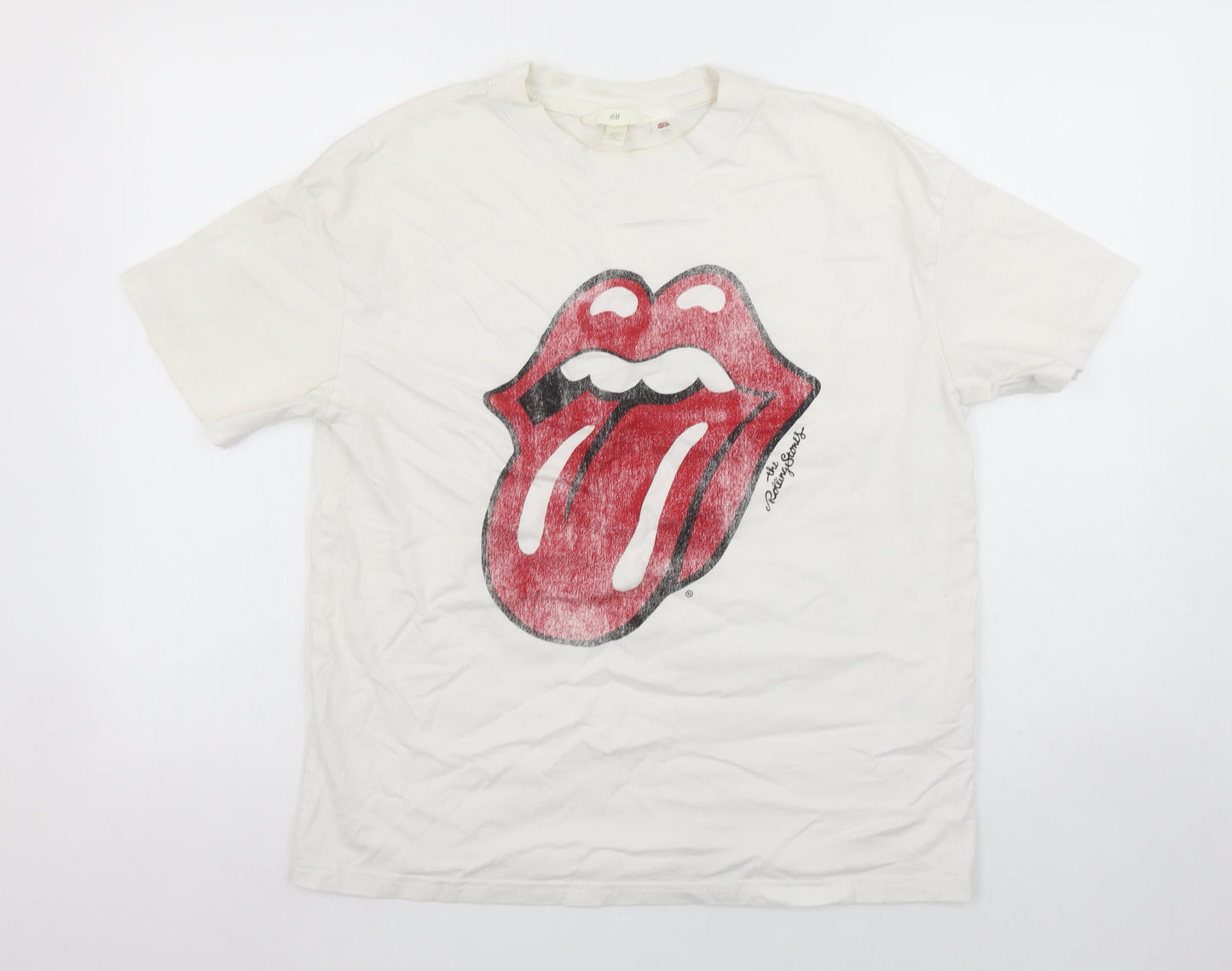 H&M Women White Rolling Stones Graphic Cotton T-Shirt Size S