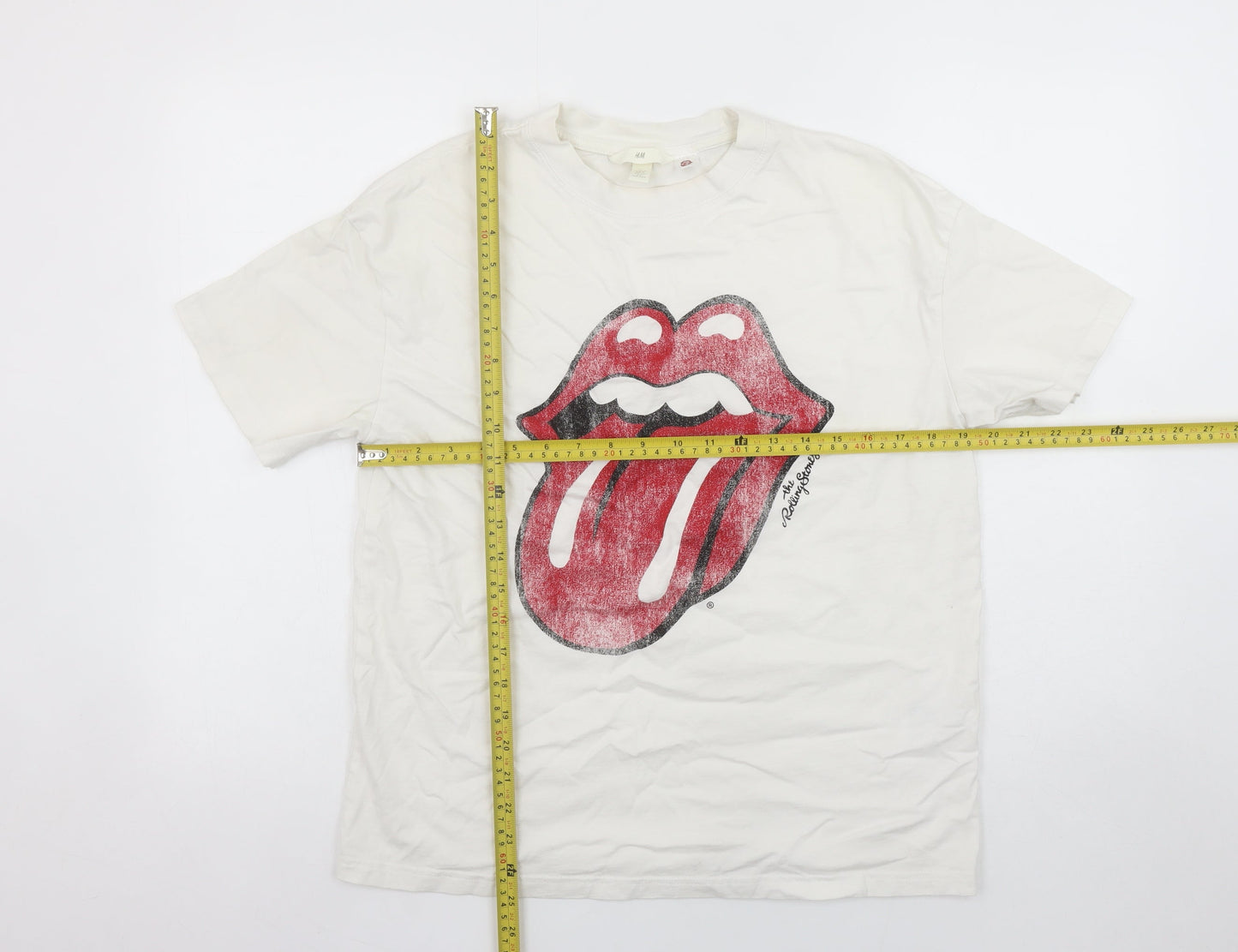 H&M Women White Rolling Stones Graphic Cotton T-Shirt Size S