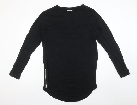 Your Turn Women's Black Long Sleeve Zip Detail Cotton T-Shirt M