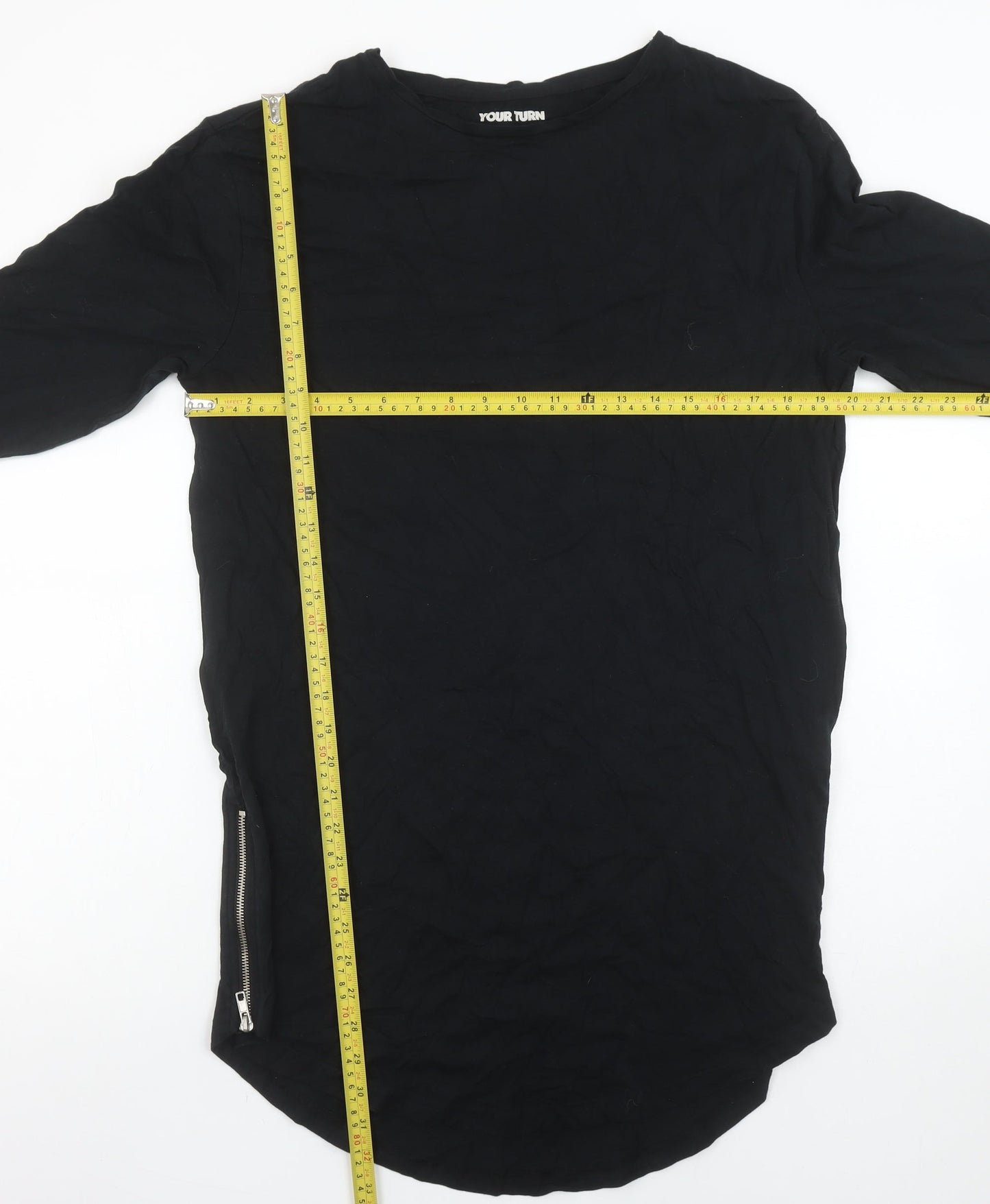 Your Turn Women's Black Long Sleeve Zip Detail Cotton T-Shirt M