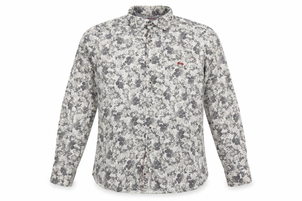 Dario Beltran Men's Grey Floral Slim Fit Long Sleeve Button-Up Shirt XL