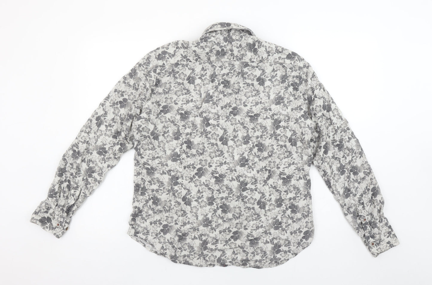 Dario Beltran Men's Grey Floral Slim Fit Long Sleeve Button-Up Shirt XL