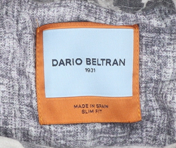 Dario Beltran Men's Grey Floral Slim Fit Long Sleeve Button-Up Shirt XL