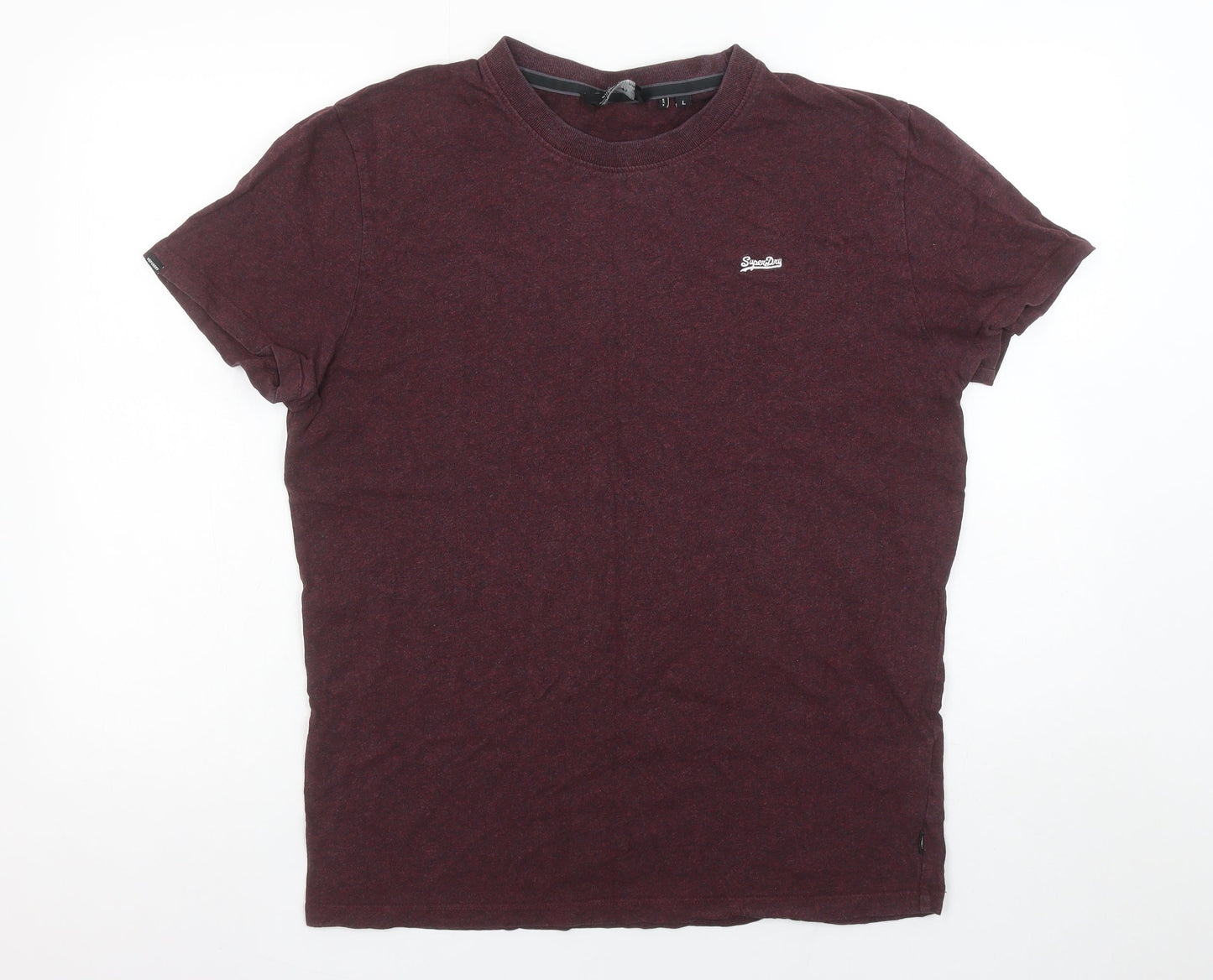 Superdry Men Burgundy Crew Neck Organic Cotton T-Shirt Size L