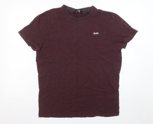 Superdry Men Burgundy Crew Neck Organic Cotton T-Shirt Size L
