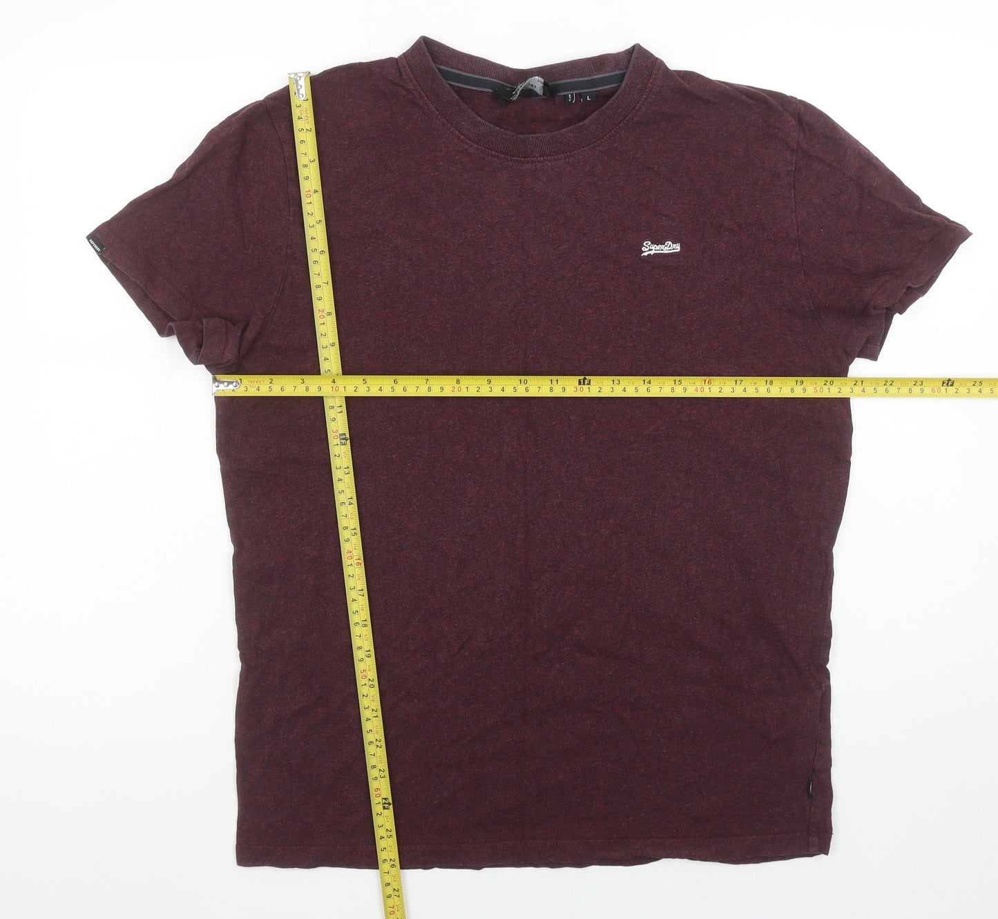 Superdry Men Burgundy Crew Neck Organic Cotton T-Shirt Size L