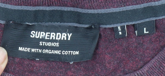 Superdry Men Burgundy Crew Neck Organic Cotton T-Shirt Size L