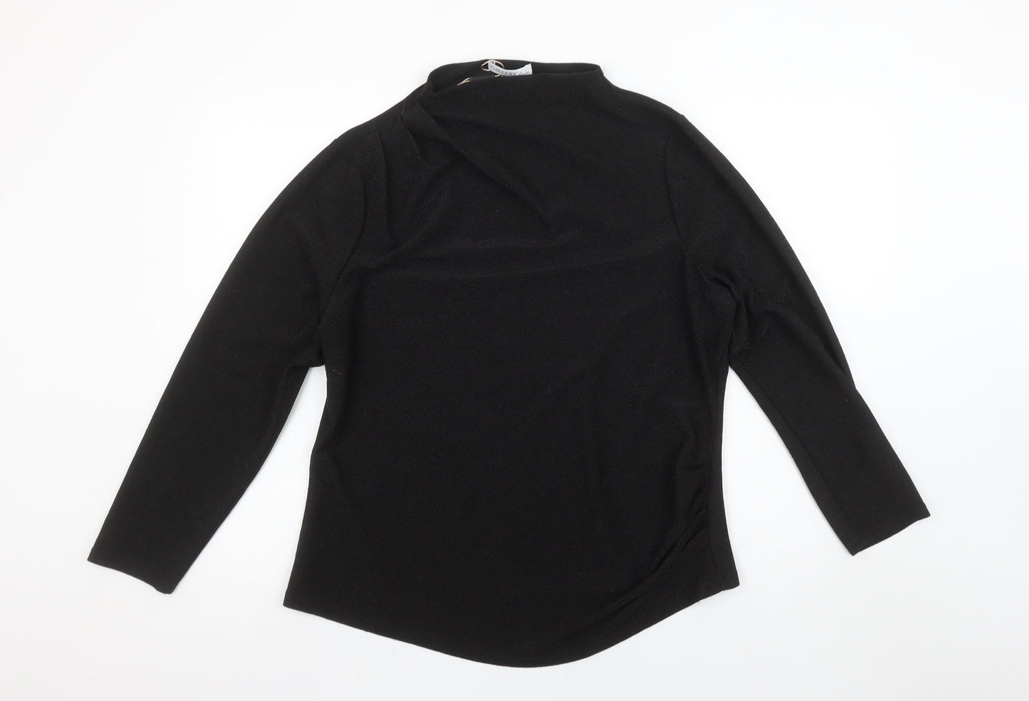 Gallery Women’s Black Long Sleeve High Neck Stretch Blouse Size L